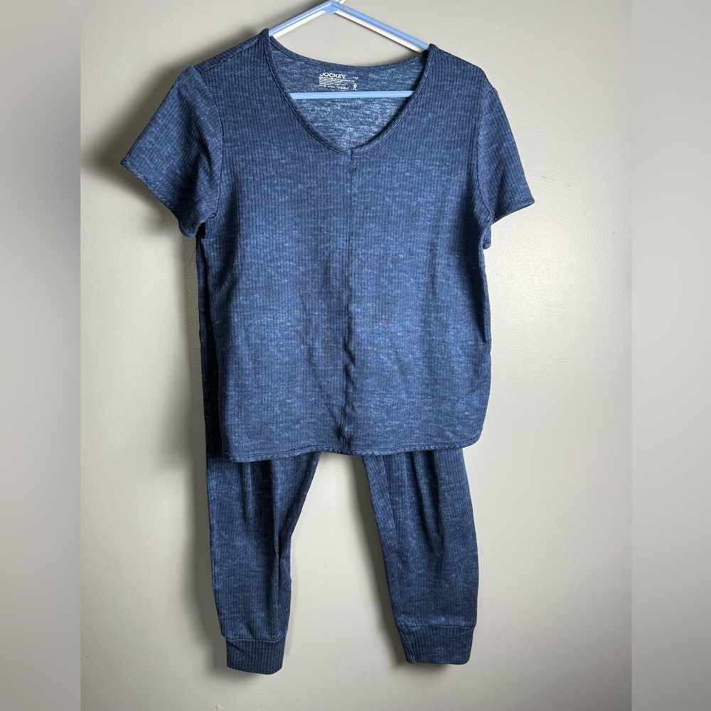 Jockey Ribbed Knit Jogger Cuff/V Neck Lounge Set Pajamas Sz L